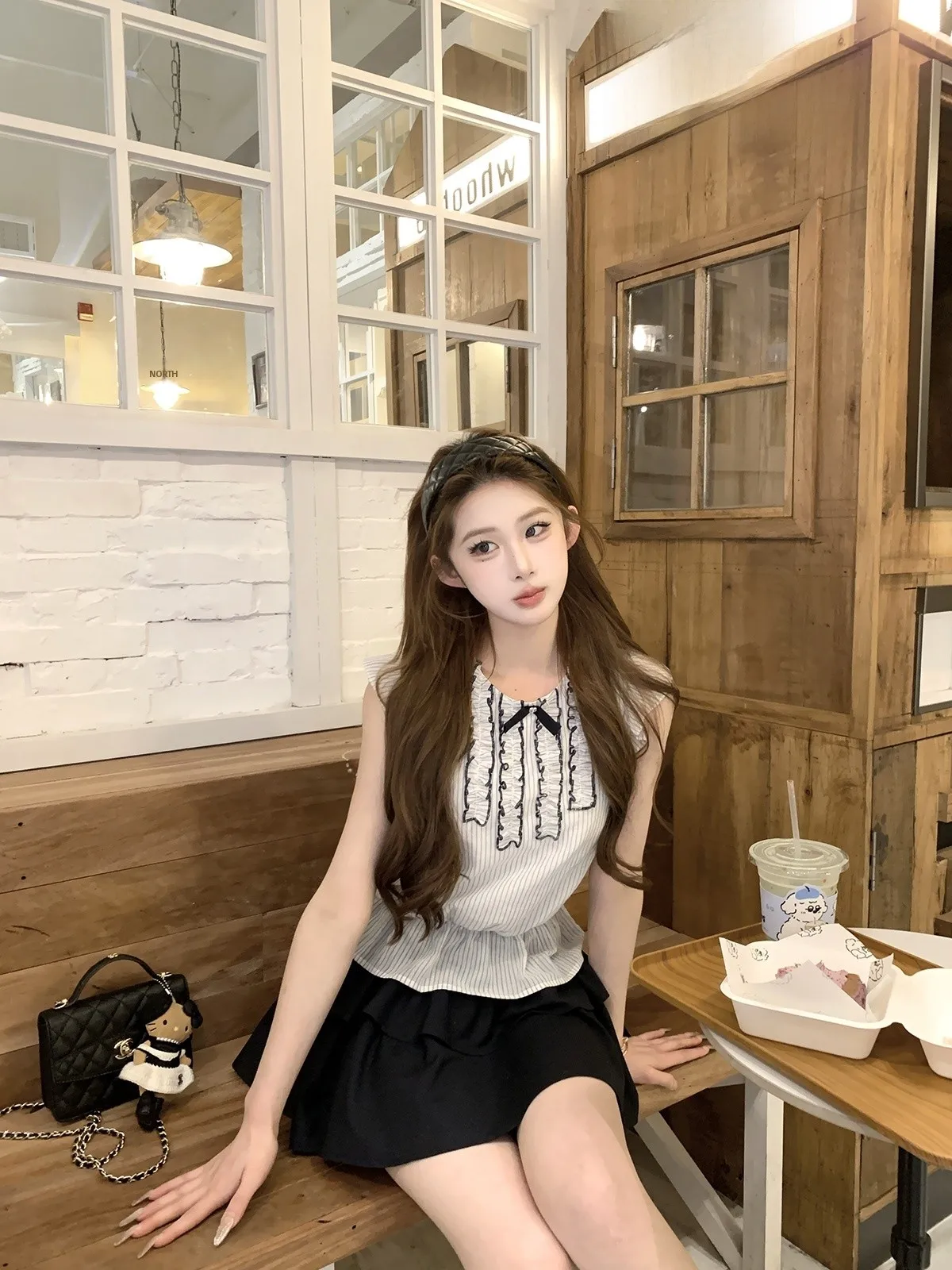 

Комплект в корейском стиле Mochi: топ с коротким рукавом и юбка-кейк с завышенной талией, женская модная коллекция Весна