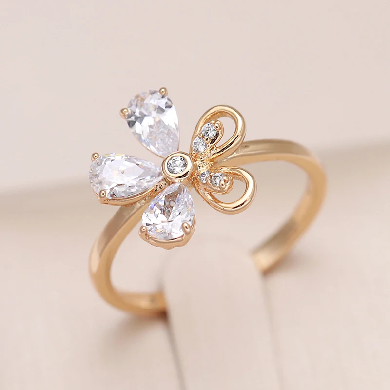 Kinel Mode Kristall Blume Luxus 585 Rose Gold Farbe Natürliche Zirkon Retro frauen Ring Temperament