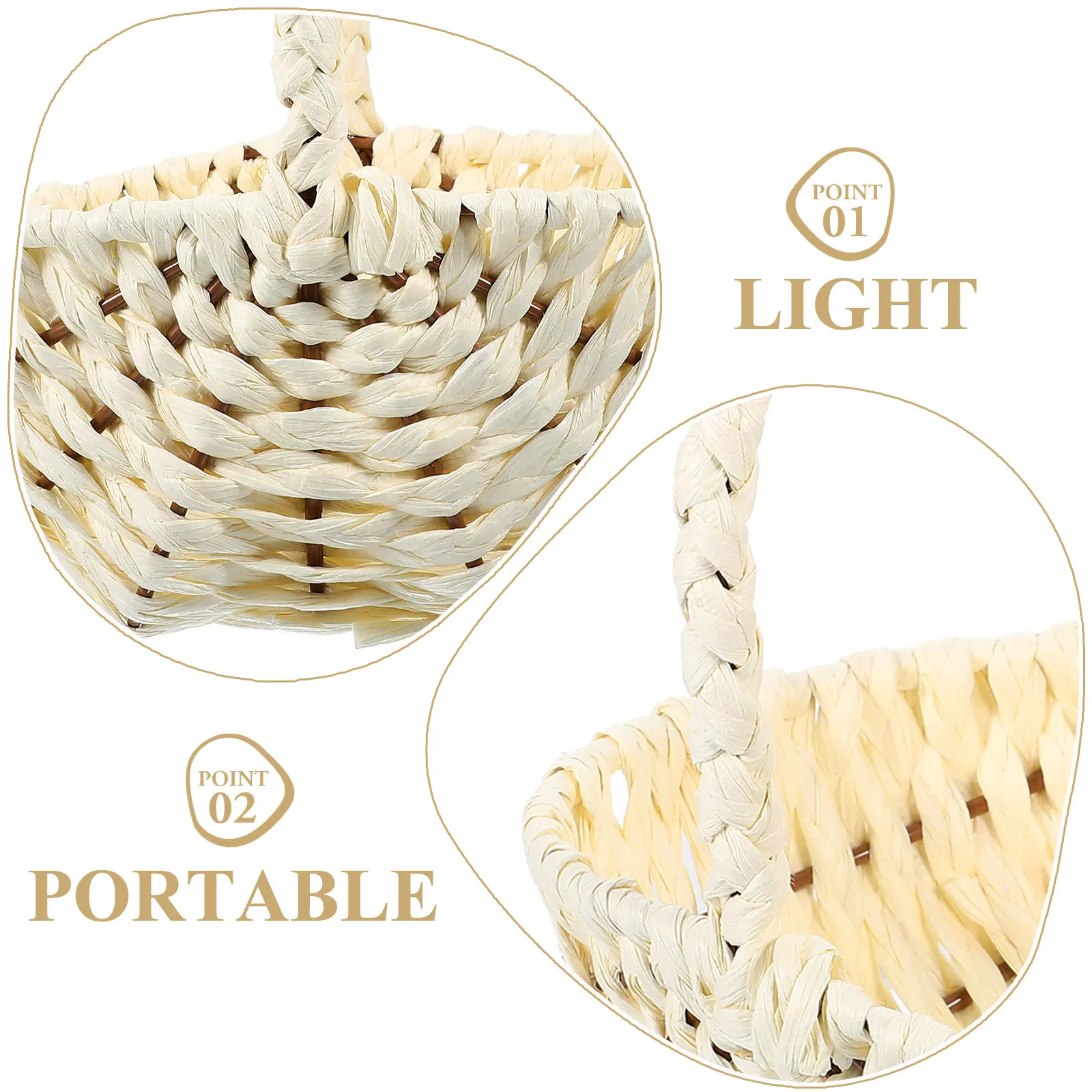 3Pcs Woven Paper and Metal Picnic Basket with Handle Rustic Storage Basket for Fruit Flowers Kitchen Sundries Gift Decoration