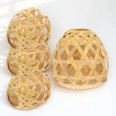 4 قطعة غطاء مصباح الخيزران المنسوجة ريفي نمط قلادة غطاء خفيف السقف معلقة عاكس الضوء للمنزل مطعم الخيزران غطاء مصباح #6