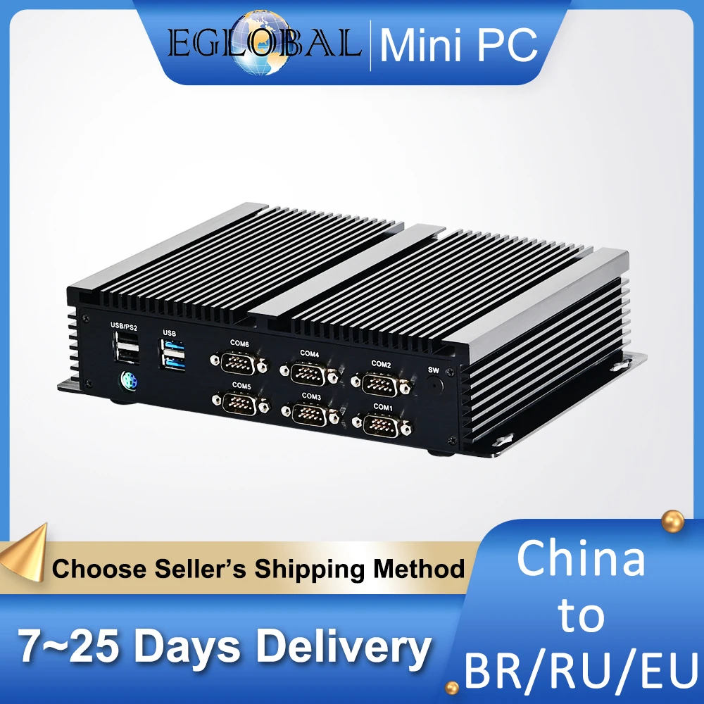 EGLOBAL Industriel Mini PC i7-7510U/Spring10U 32G RAM 512G SSD Ordinateur De Bureau Windows 11 HDMI 6 * COM 2 * LAN PS/2 epIndustrial PCs