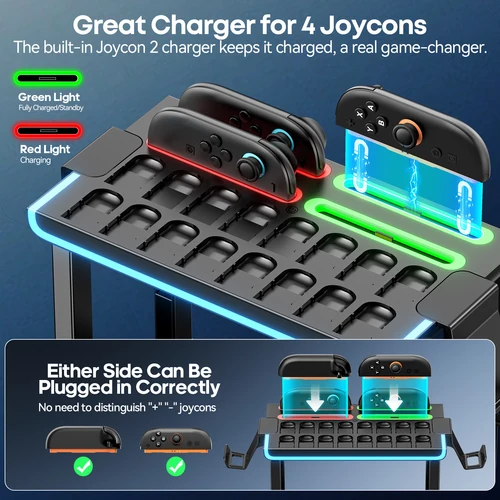 Imagen 2 del producto Estación de acoplamiento Switch 2 con organizador de almacenamiento de cargador Joycon2 para 16 controladores Switch2 Games Pro y soporte de base de consola Switch 2