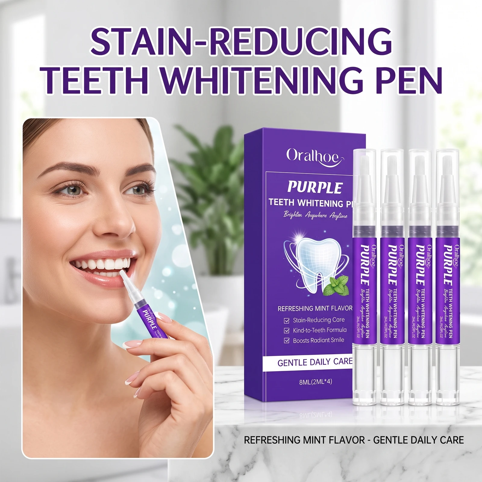 Oralhoe Tooth Stain Remover Pen Gentle Formula Cleaning Prevents Sensitivity Easy Application Fast Acting Fresh Breath Oral Care