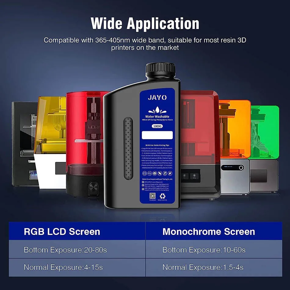 JAYO Water Washable 3D Resin 5pcs/set 3D Printer Resin 405nm UV Standard Rapid Photopolymer Resin for LCD/DLP/SLA 3D Printer