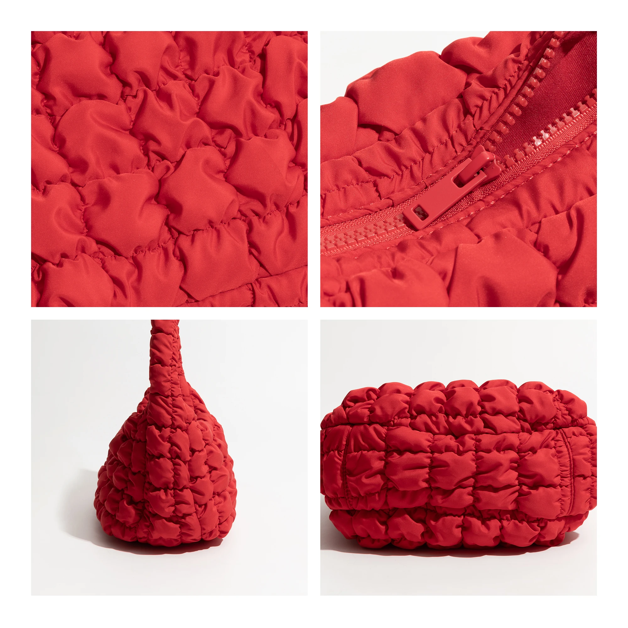KOKOPEAS Puffer Bubble Hobo Handbag Solid Color Pad Down Quilted Fashion Phone Purse Korean Style Shopping Clutch Bag For Girl