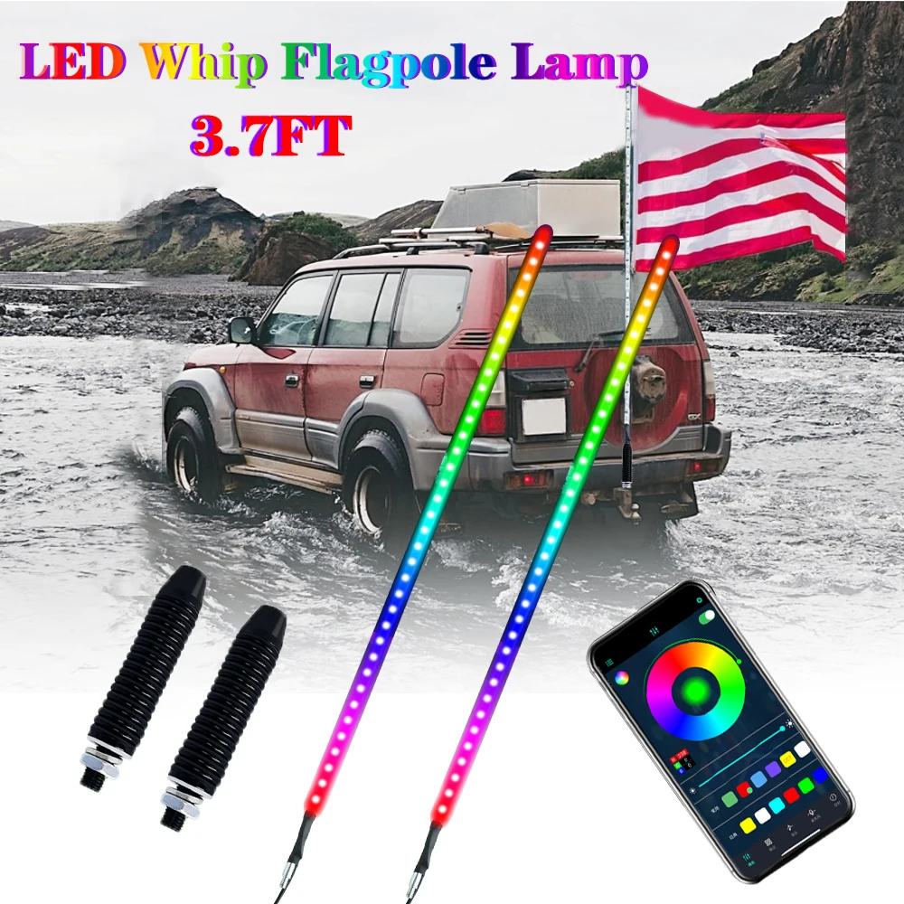 

2PCS Truck Whip LED Lights Flagpole 3.7FT,App Control,Suitablefor Car,Truck,Jeeps, Pickup Trucks,High Wind Flagpoles, ATV, UTV.
