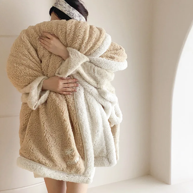 Winter Thick Faux Lamb Fleece Bedding Blanket Double Sided Coral Fleece Throw Sofa Office Nap Blanket for Air Conditioning