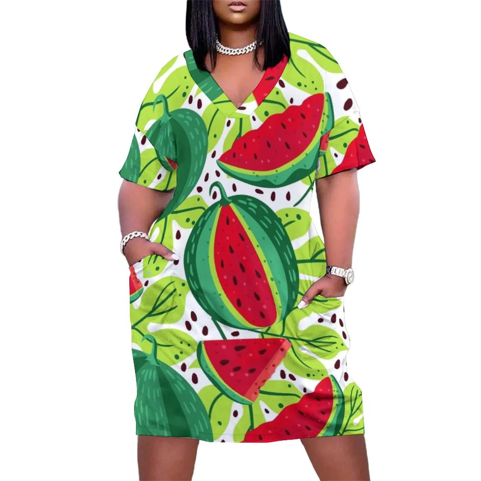 

Juicy and sweet watermelon Loose Pocket Dress Dance dresses Long dress clothes for women summer dresses