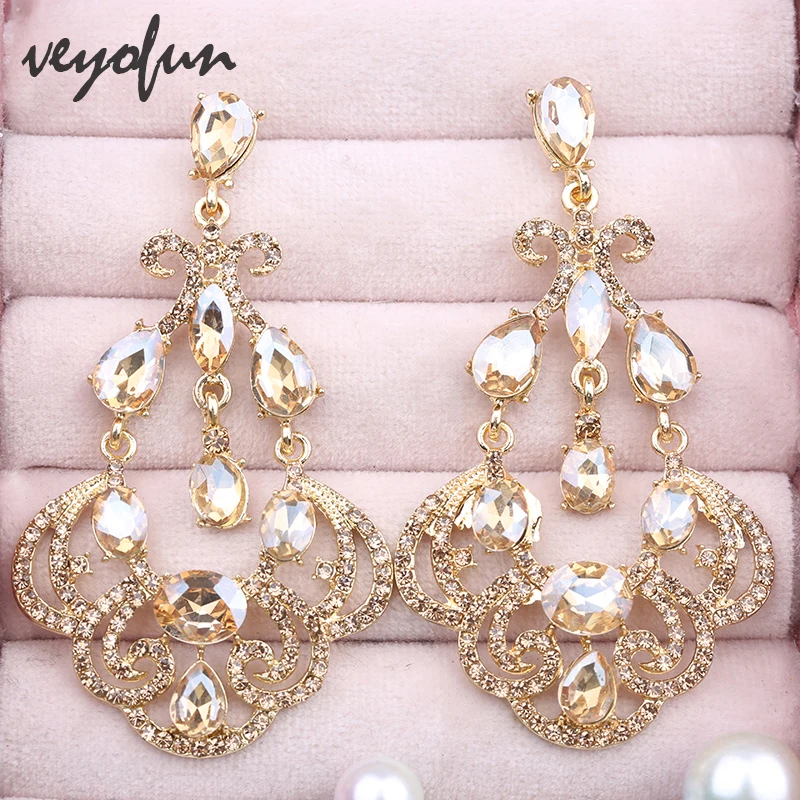 Veyofun Vintage 3Color Crystal Drop Earrings Luxury Party Bridal Dangle Earrings Fashion Jewelry Gift 2022 New