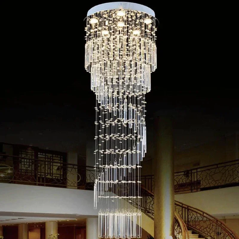 K9 Crystal Chandelier Modern Recessed Crystal Light Spiral Ladder Luxury Suspension Device Chandelier