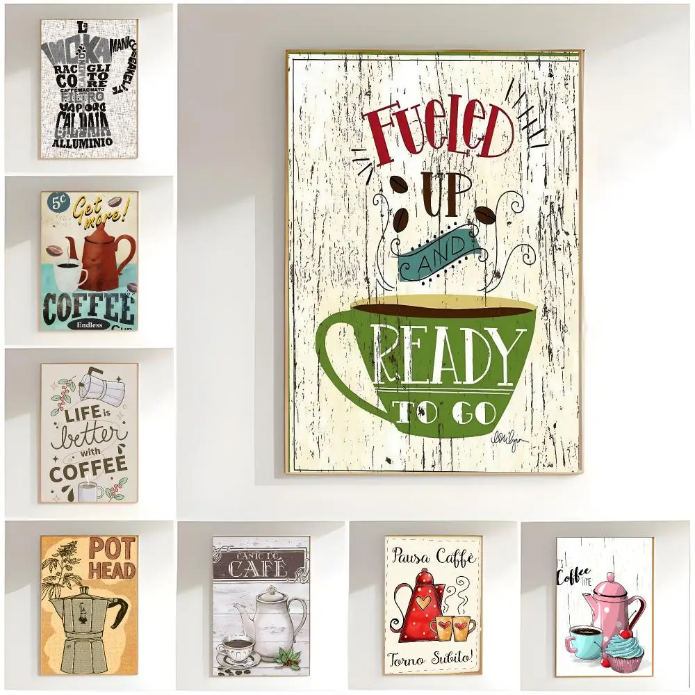 Cozy Illustration Hand Drawn Kitchen Coffee Illustration Poster Classic Wall Art  Home Decor  Peel and Stick Unframed