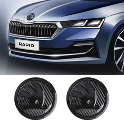 8/9/10cm Carbon Fiber Badge Car Front Hood Emblem Tail Trunk Logo Sticker For Skoda Octavia Fabia Superb Kamiq Karoq Skoda S VII