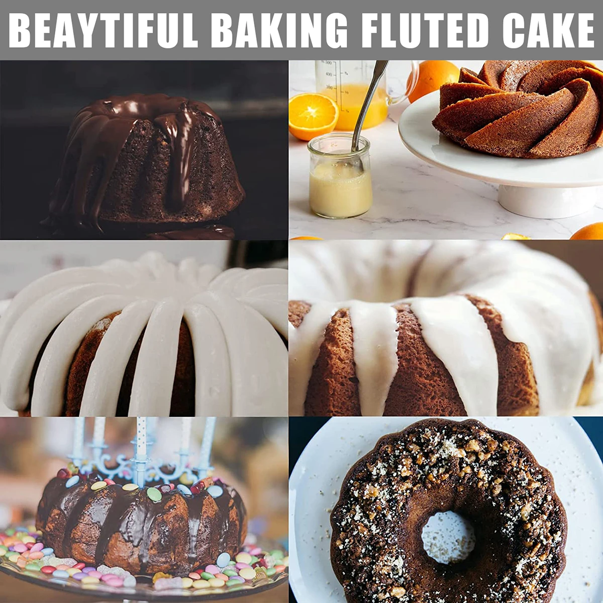 Silicone Fluted Pans, 2PCS Non-stick Baking Molds, Perfect Bakeware for Cake, Jello, Gelatin, Bread, Para Gelatinas, 9.5 Inch