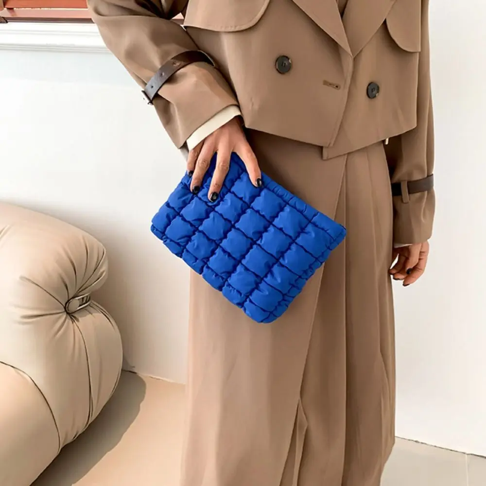 

Fashion Puffy Quilted Padded Makeup Bag Storage Bag Zipper Cotton Clutch Bag Handbag Solid Color Cosmetic Bag Outdoor