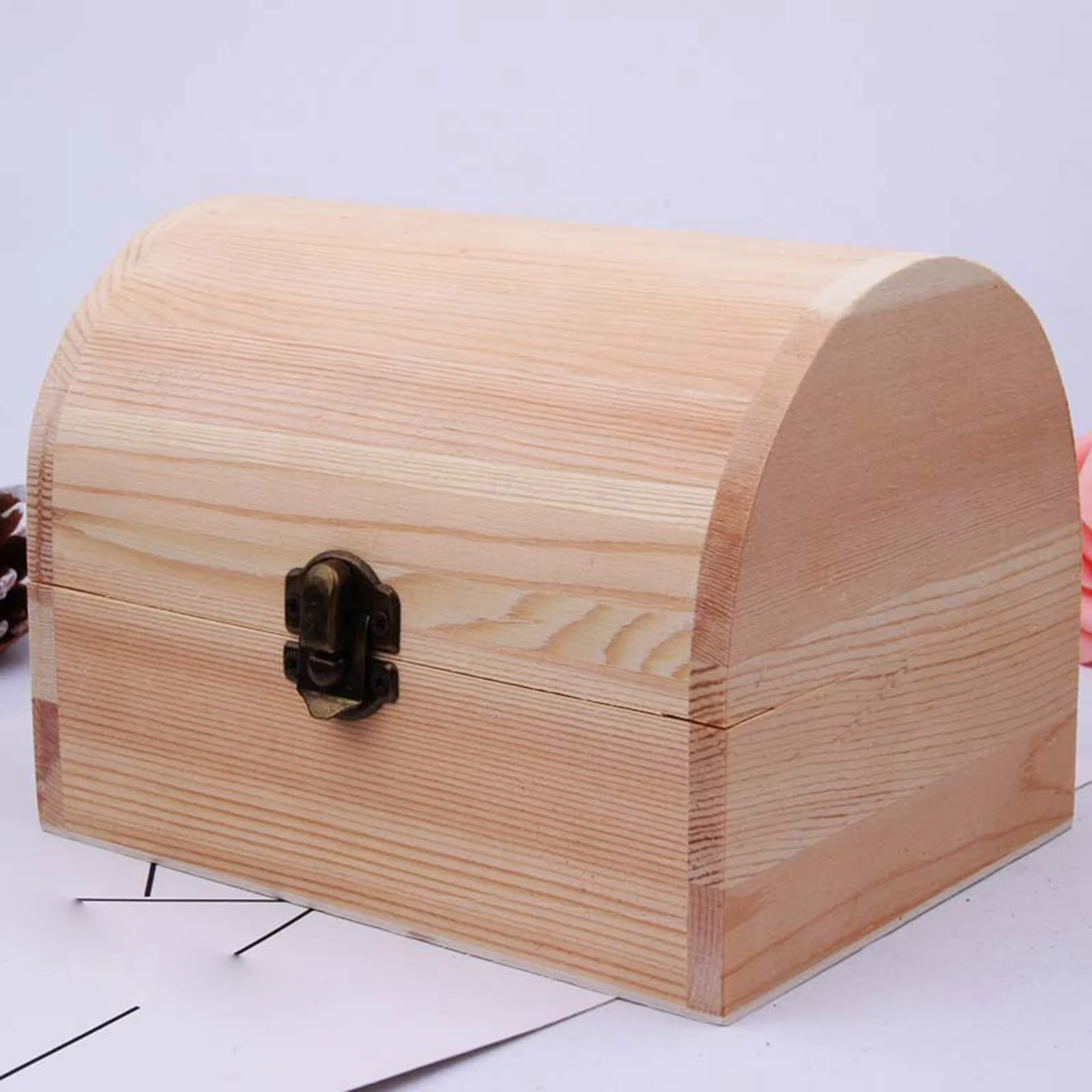 Wooden Box Treasure Chest Box Jewelry Storage Organizer Unfinished Wood Box DIY Painting Craft Box Decorative Storage Box