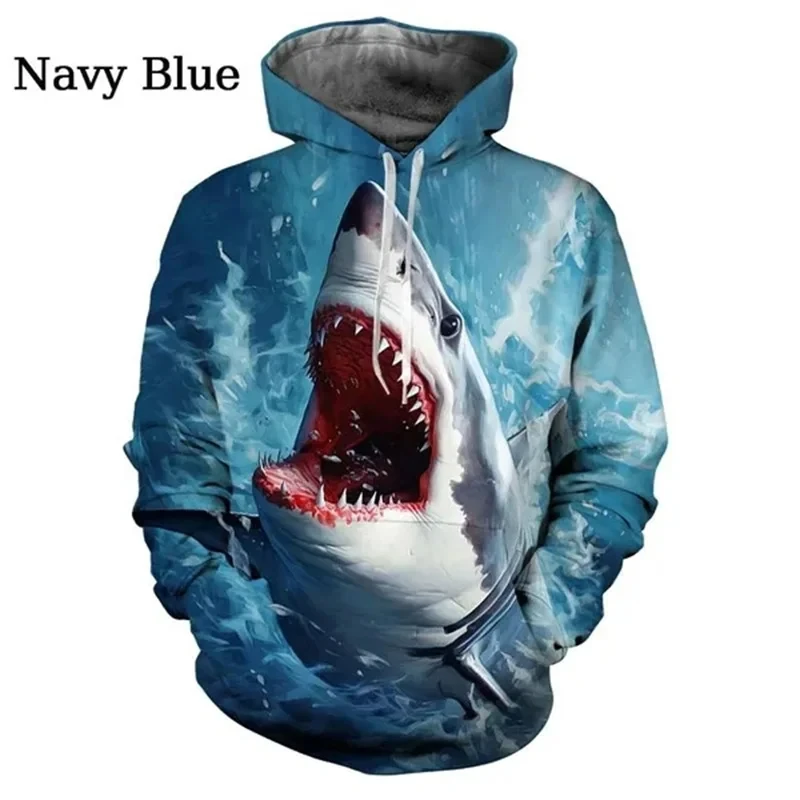 Fierce Shark Fishing Hoodie Men Y2k Pullovers 3D Whale Sealife Printed Hoodies Harajuku Fashion Streetwear Womens Clothing Hoody