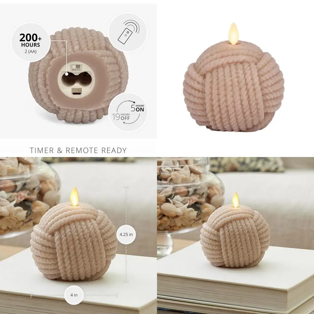 

Сверкающая хрустальная свеча-шар с 5-часовым автоматическим таймером, веревкой TimelTaupe, 4x4,25 дюйма