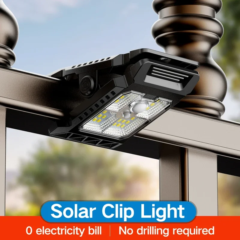 TARKA Solar Clamp Motion Sensor Light Outdoor Waterproof Work Light 3 Modes Patio Fence Wall Garage Camping LED Light
