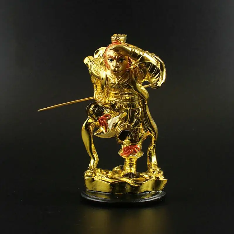 

4.7" Chinese Resin Gild Handsome Monkey King Sun Wukong Buddha Statue Ornament