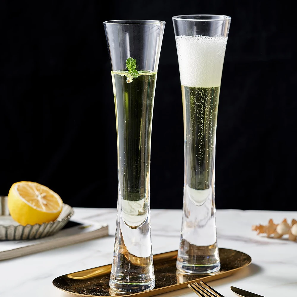 Modern Unique Crystal Glass, Hand Blown Lead-Free Prosecco Flutes, Mimosa Glasses, Elegant Toasting Glasses Gift for Wedding