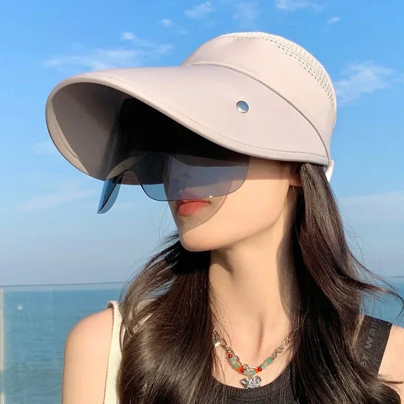 

1pc Sun Hat with Face Shield Women Summer Sunshade Hats Empty Top Casquette Outdoor Hiking Climbing Caps Visors Cap