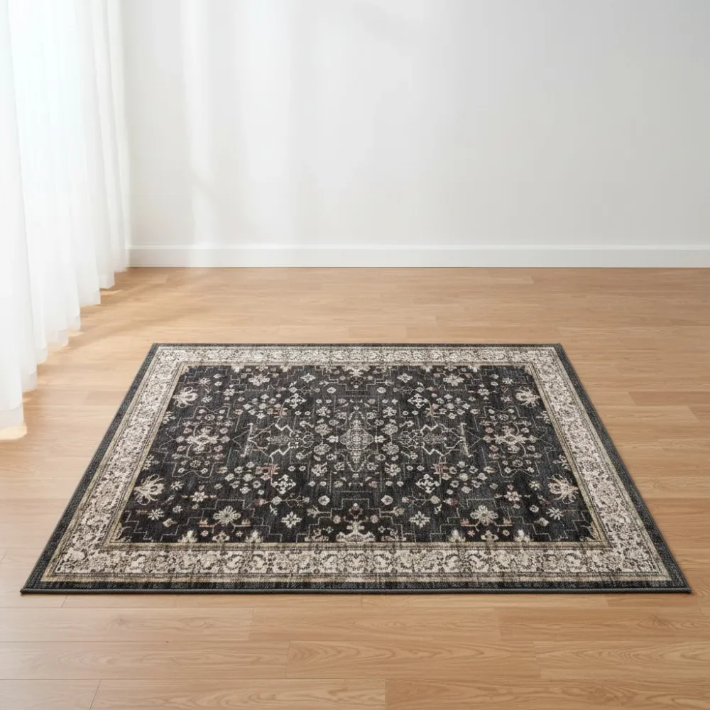 

Washable 3x4 Entry Rug, Non-Slip Rubber Backing, Stain Resistant Bohemian Floral Mat for Kitchen Bathroom