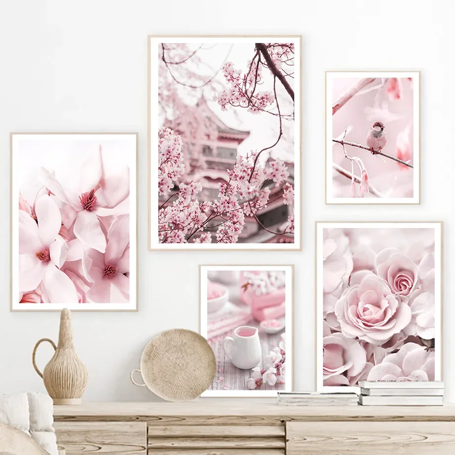 Cherry Blossom Flower Paris Tower Horse Wall Art Canvas Painting Nordic Posters And Prints Wall Pictures For Living Room Decor