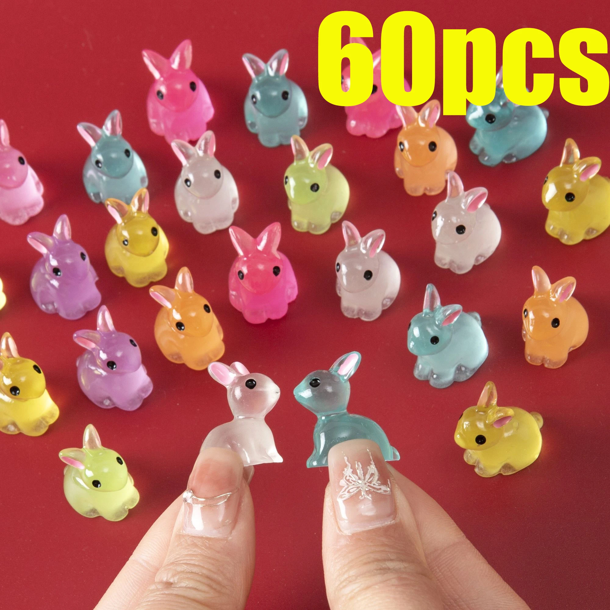 60Pcs Bunny Resin Miniature Figurines Home Decoration Cute Rabbit Mini Bunny Crafts Dark In Night Easter Party Decorate Gift