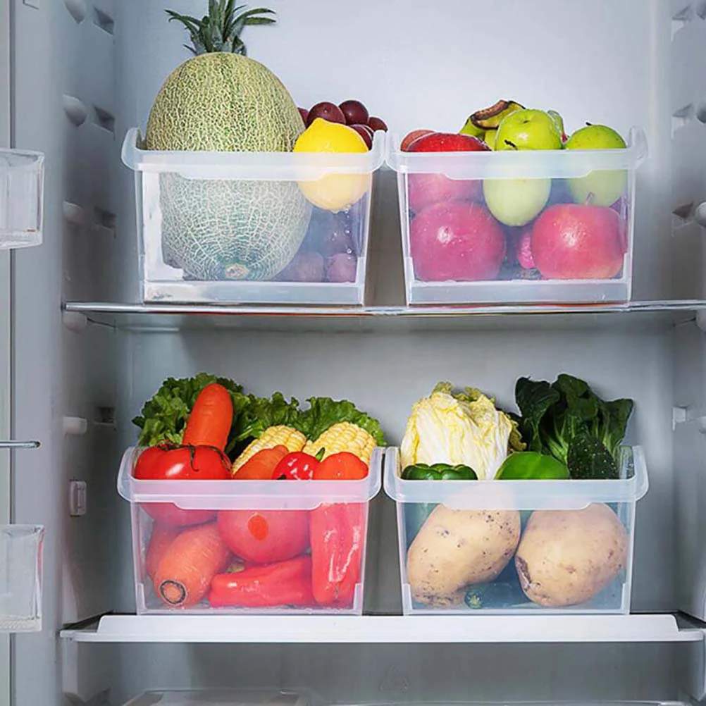 

2pcs Plastic Storage Bins Transparent White Containers Drawer ganizer Kitchen Refrigerator Pantry Boxes Food Snack Fruit Tray