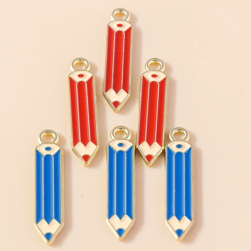 10pcs Enamel School Student Pen Pencil Charm for Jewelry Making Earring Bracelet Necklace Pendants Accessories Diy Craft