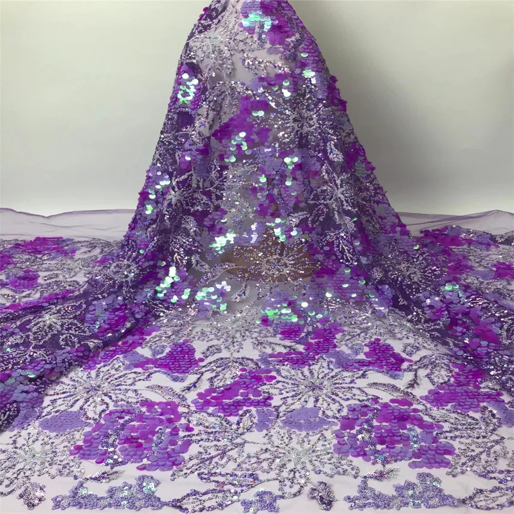 5Yards Latest Classic High Quality Elegant Embroidery Heavior Sequin Tulle Lace Fabric for Party Dress NN568_R