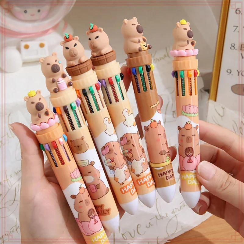 12 Pcs Wholesale 10 Colors High-Quality Ballpoint Pens Perfect Supplies for School and Writing Tools Korean Stationery