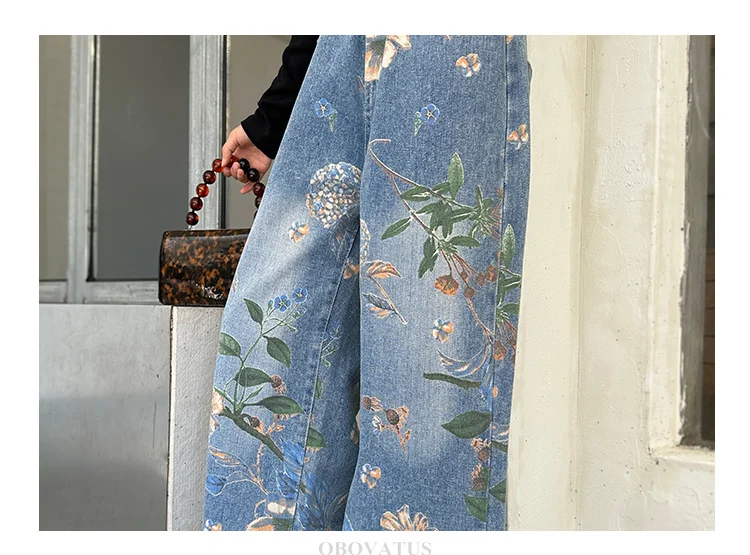 Designer-Jeans für Kinder im High-Street-Stil mit Blumenmuster für Mädchen, trendige Jeanshosen für Teenager, weite Jeanshosen mit Blumenmuster. – Detail 14