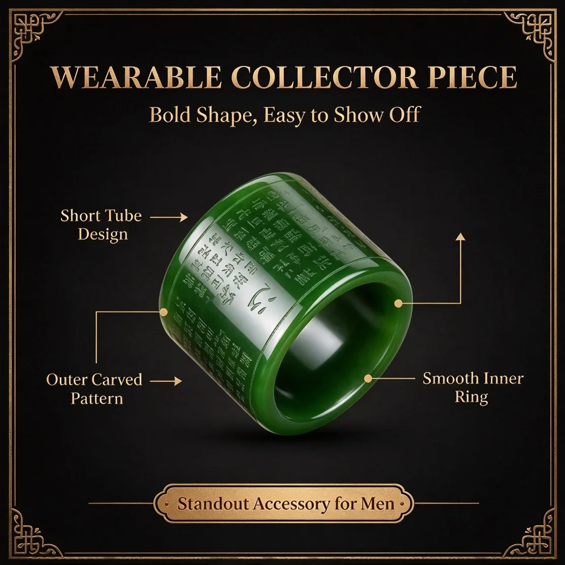 Natural Green Jade Heart Sutra Ring Buddhist Mantra Meditation Amulet Finger Band Men Women Daily Wear Spiritual Lucky Gifts - view 3