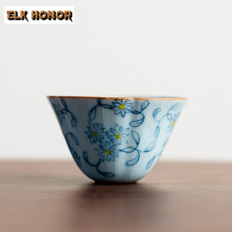 45ml Hand-painted Floral Teacup Antique Tea Bowl Set Of Cups Tea-tasting Smelling Cup Chazhan Master Cups Chinese Tea Set Craft