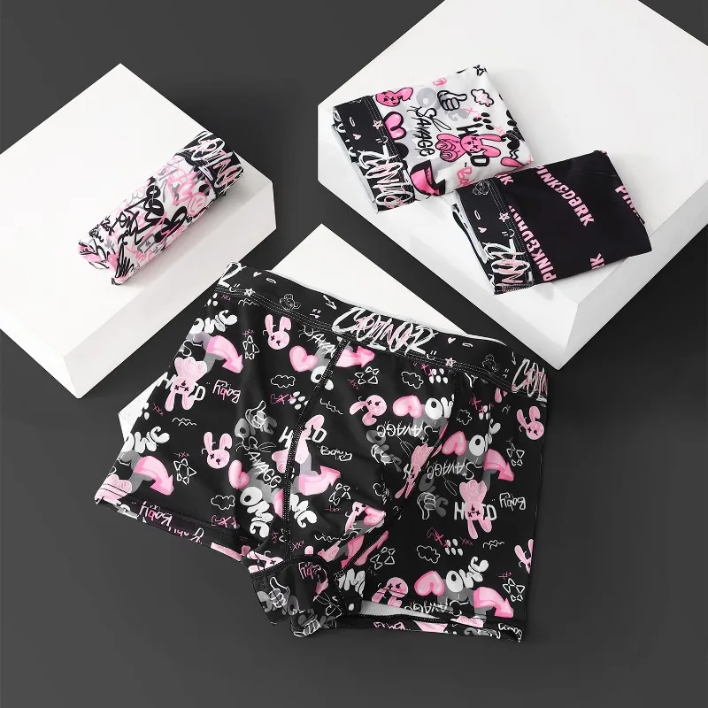 Fashion Cute Printing Men\'s Ice Silk U Pouch Boxer Shorts Boys Panties Mid Waist Breathable Underwear Male Soft Underpant Summer