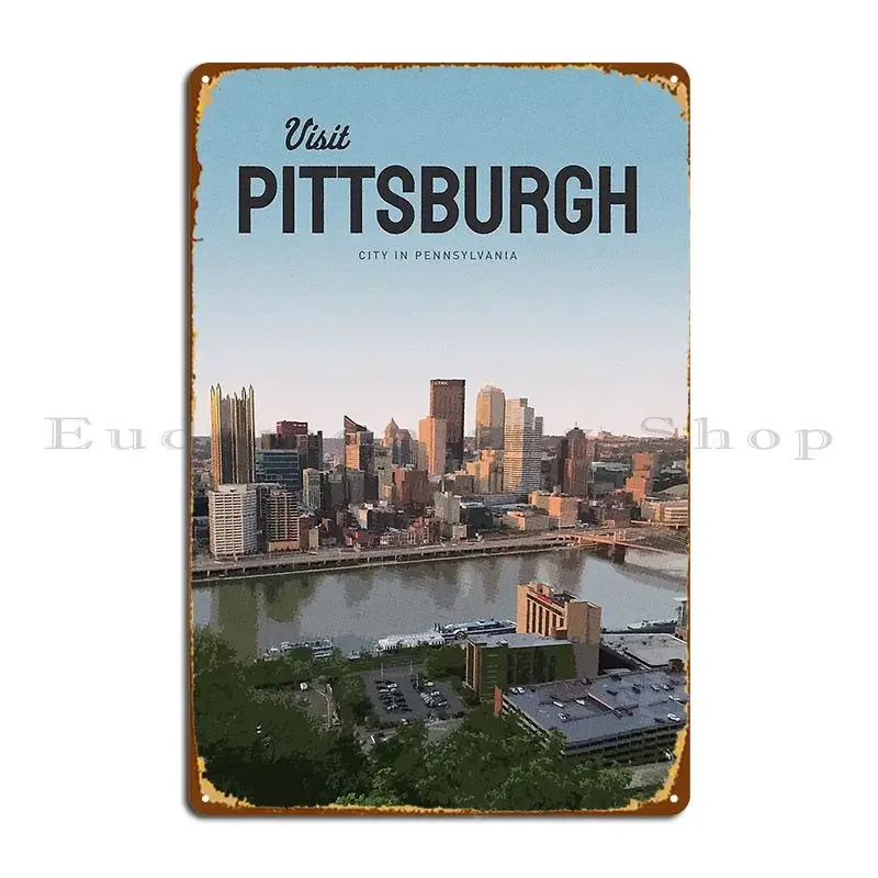 Visit Pittsburgh Metal Sign Customized PaintingWall Plaque Living Room Wall Cave Tin Sign Poster