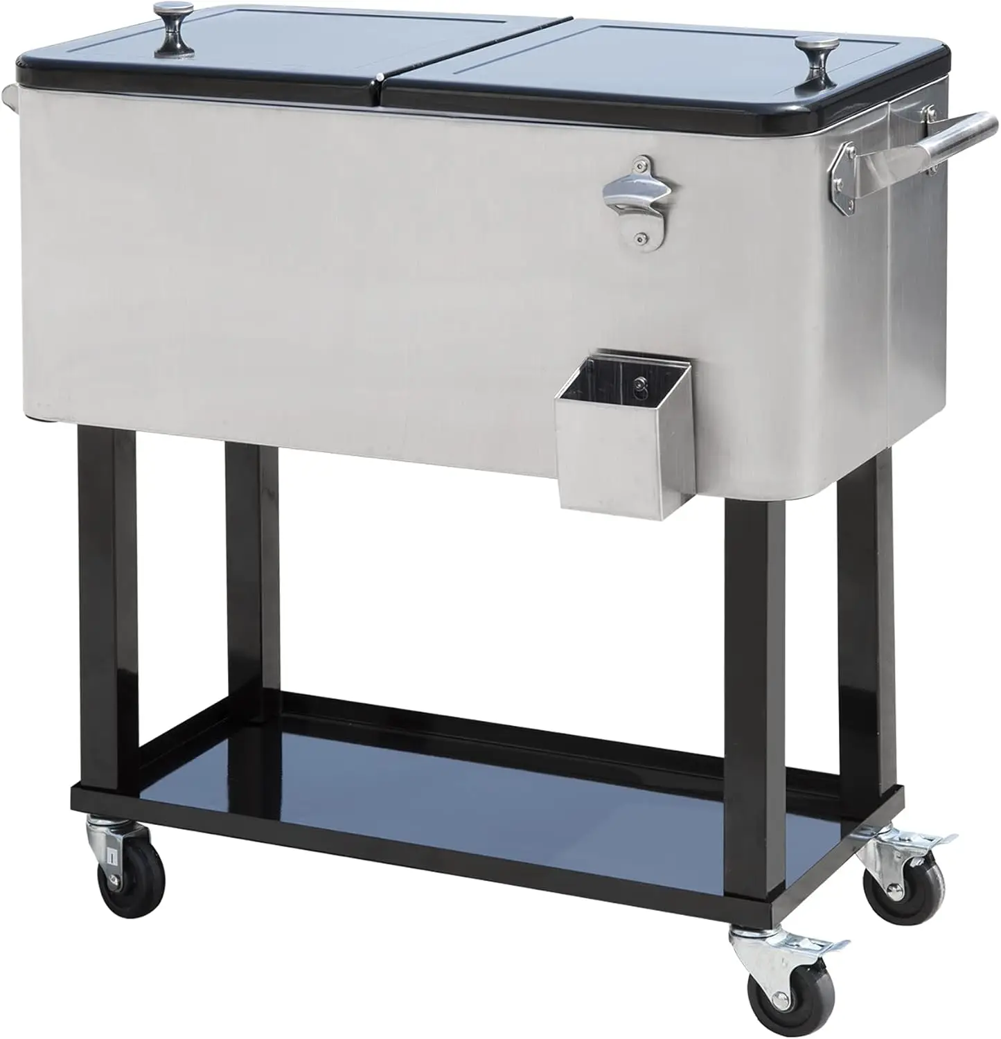 

80 QT Rolling Cooling Bins Ice Chest on Wheels Outdoor Stand Up Drink Cooler Cart for Party