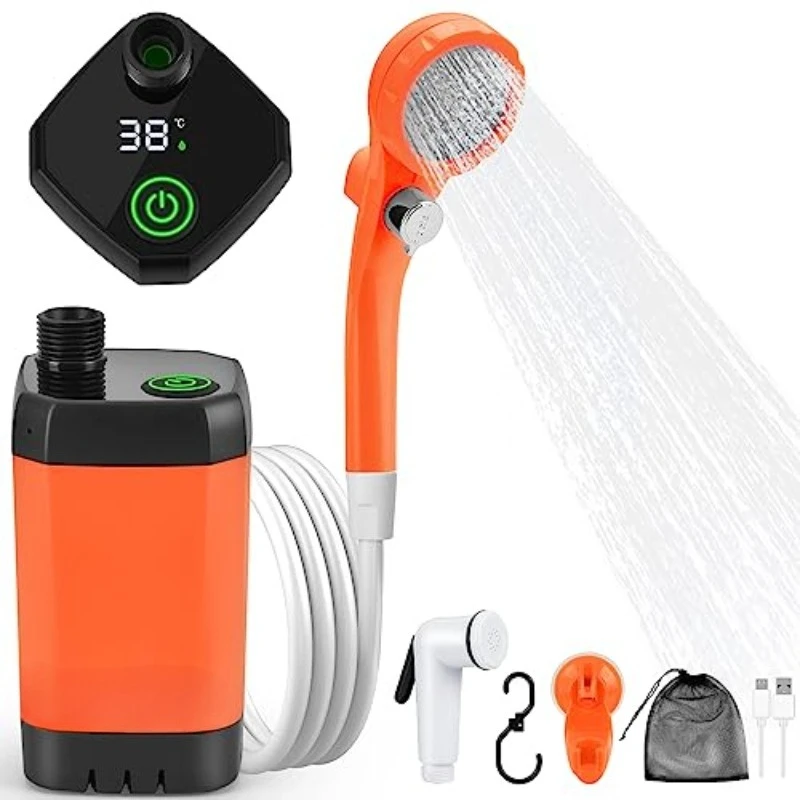 

Portable 6000mAh Rechargeable Electric Shower Pump Smart Digital Display Multi Spray Small Nozzle High Camping Hiking