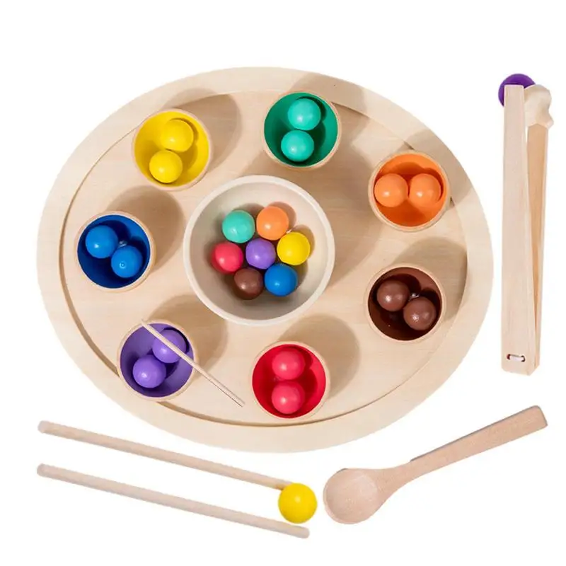 Juguete de clasificación de colores para niños, bolas de madera a juego para niños, juguete de aprendizaje de reconocimiento de Color para exteriores, escuela y hogar