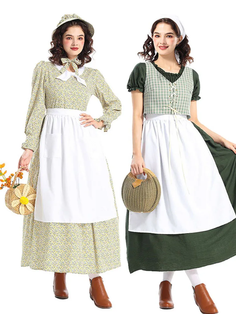 

Взрослый Хэллоуин, фермерский дом, длинная юбка, костюм для выступлений, наряд служанки, женская тема деревенской сельской местности Dr