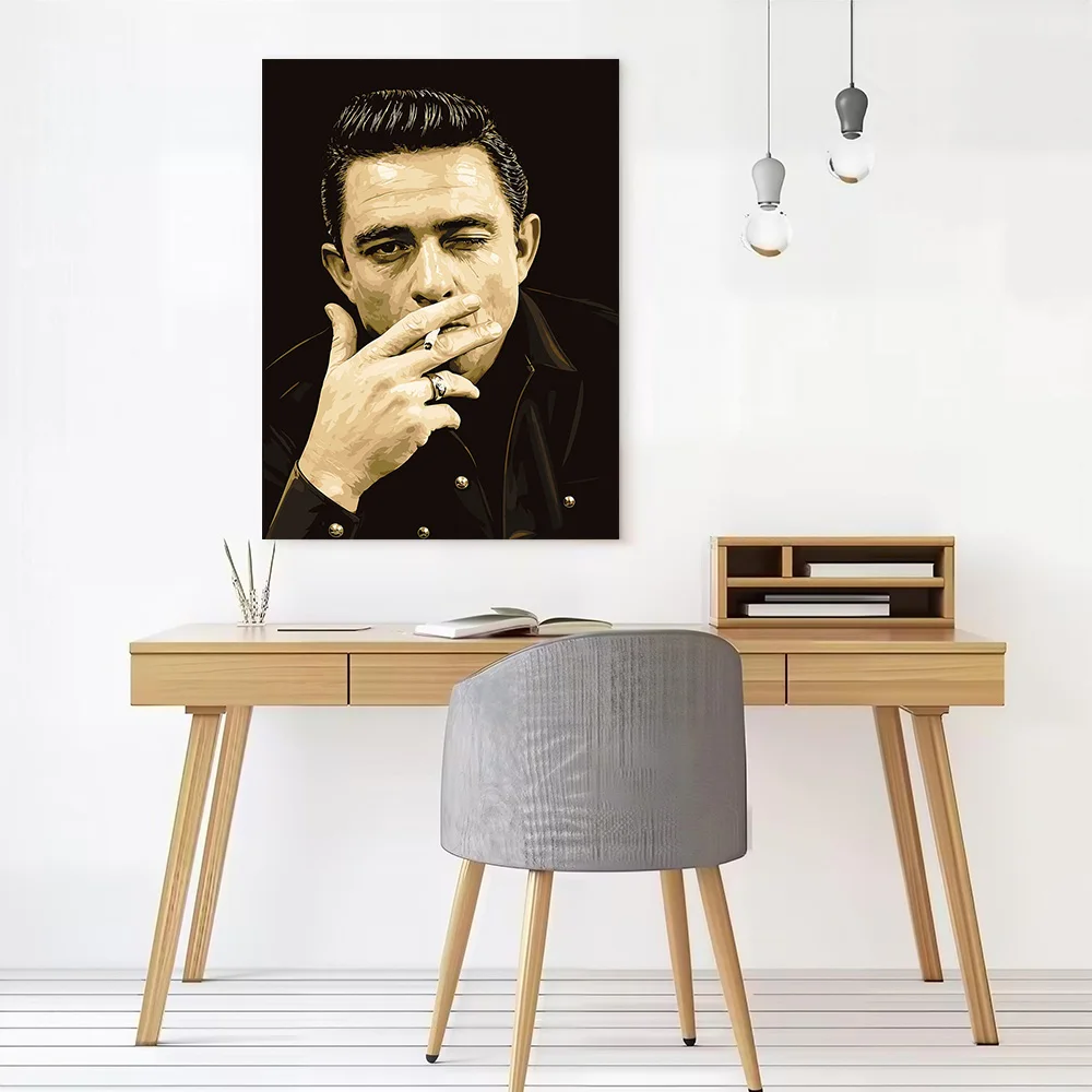 Johnny Cash Smoking Canvas Print Perfect Gift for Fans Lovers Personalized Wall Art Poster for Modern Home Decoration Ornaments