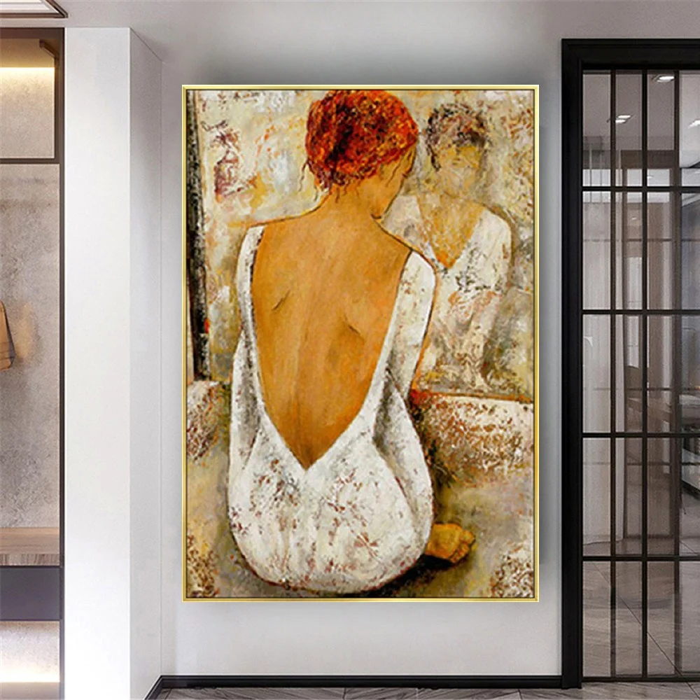 

Handmade Oil Painting Abstract Mirror Figure Canvas Picture Beautiful Girl Back Picture Famous Artist For Home Room Decor Mural