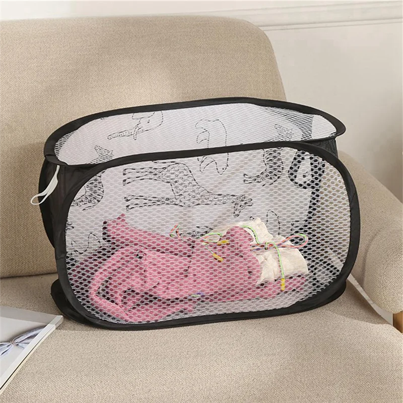 

Practical-3Pcs Cartoon Foldable Laundry Basket Mesh Toy Storage Bin For Kids 30X30x48cm