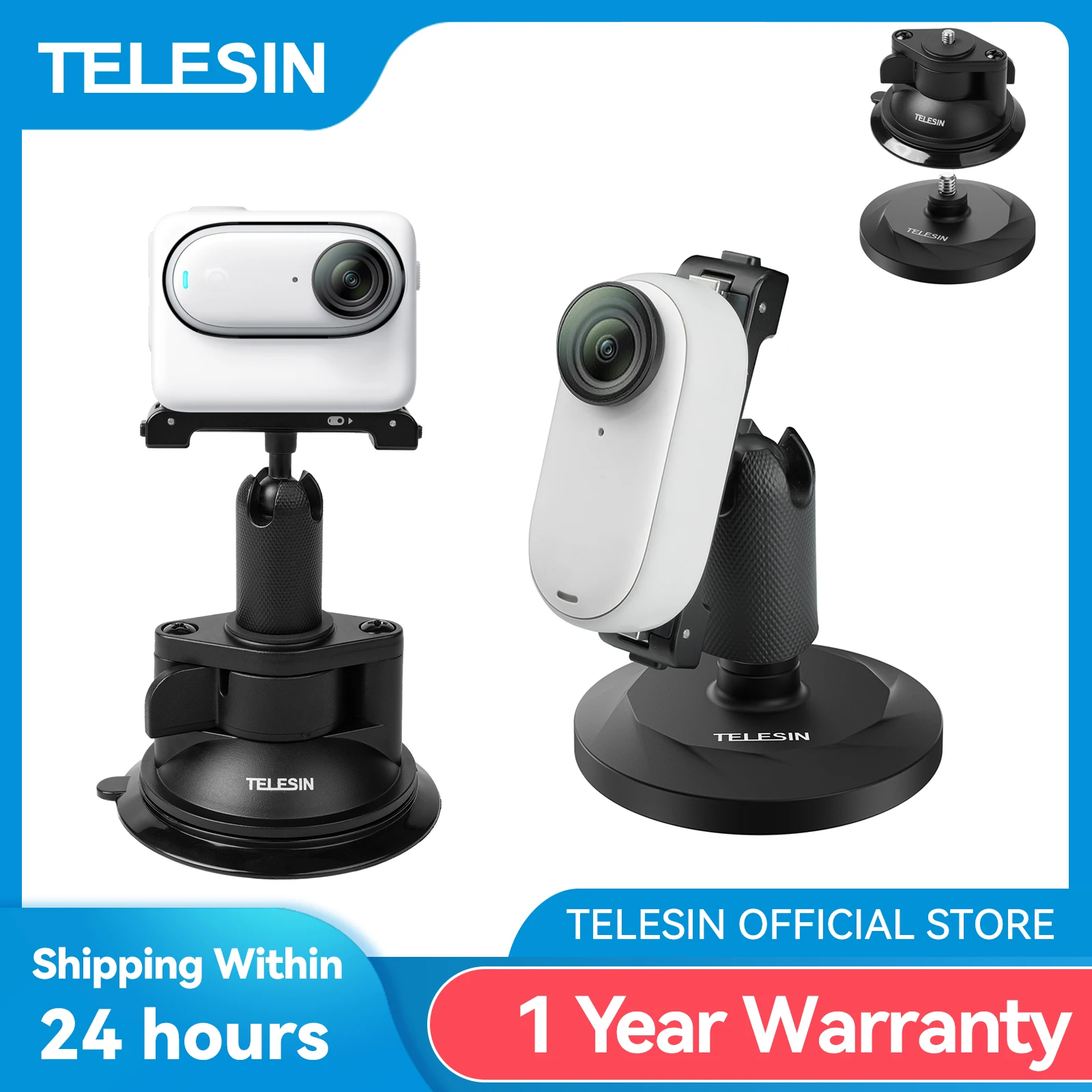 TELESIN-Support de caméra d\'action à ventouse magnétique, base d\'invite, accessoires pour Insta360 G03 et Insta360 Go3