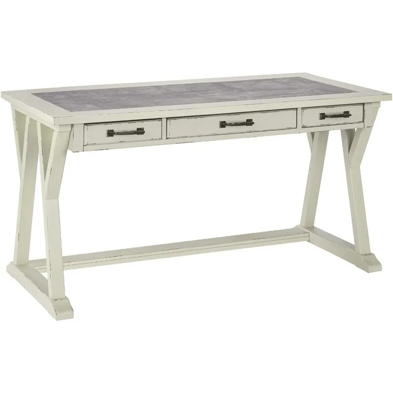 

Signature Design by Ashley Jonileene Farmhouse Home Office Desk with Drawers, White & Gray Home Office Desks