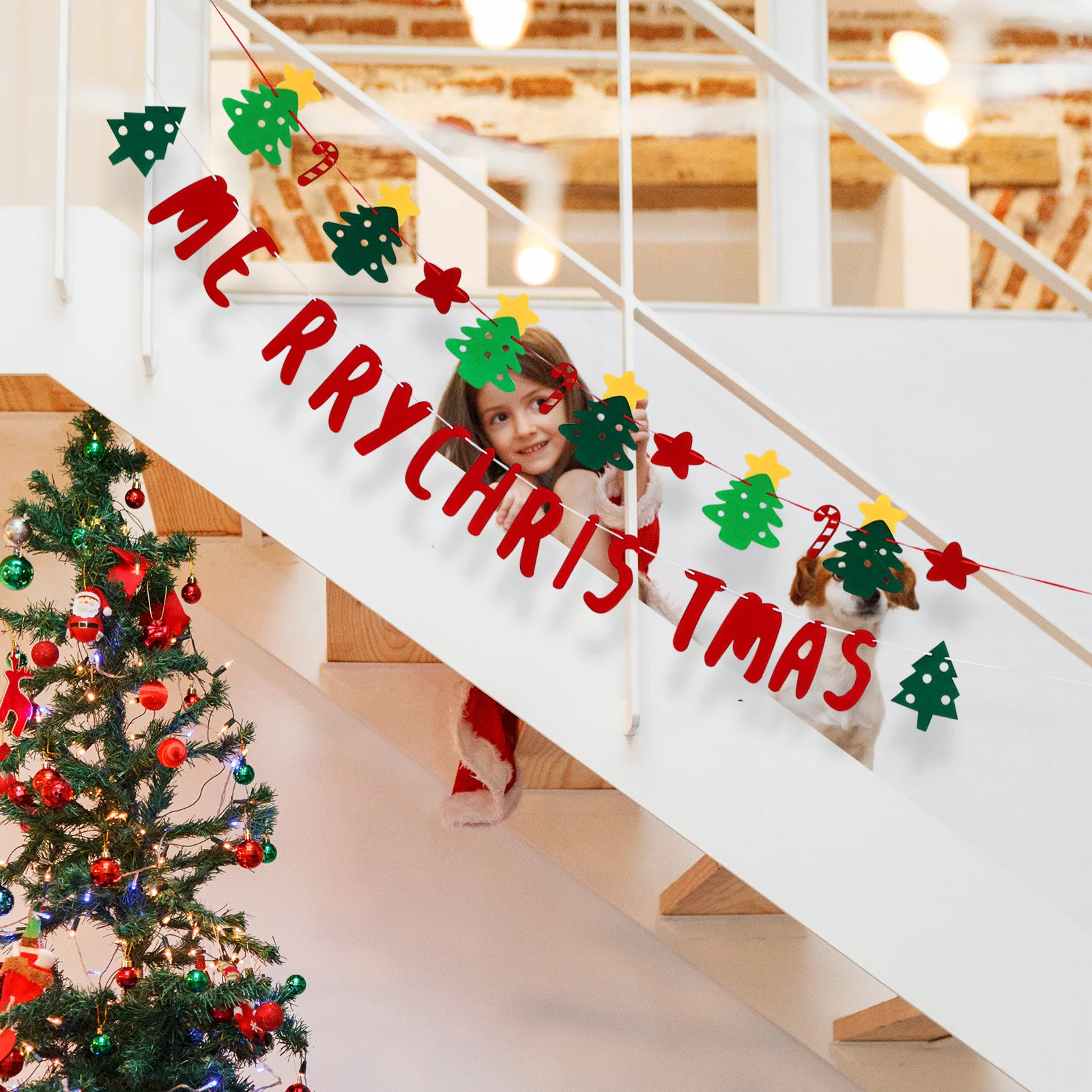 

6 Pcs Christmas Latte Banner for Garage Door Classroom Decorations Banners Front Porch Garland Hanging Winter Felt Ornaments