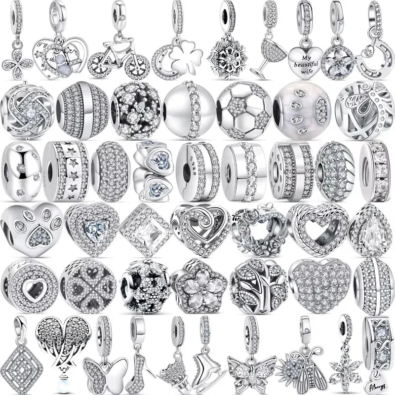 جديد الأصلي 925 فضة ندفة الثلج الزهور القلب باو يطبع البرسيم لامعة الخرز صالح Charms سوار مجوهرات هدية