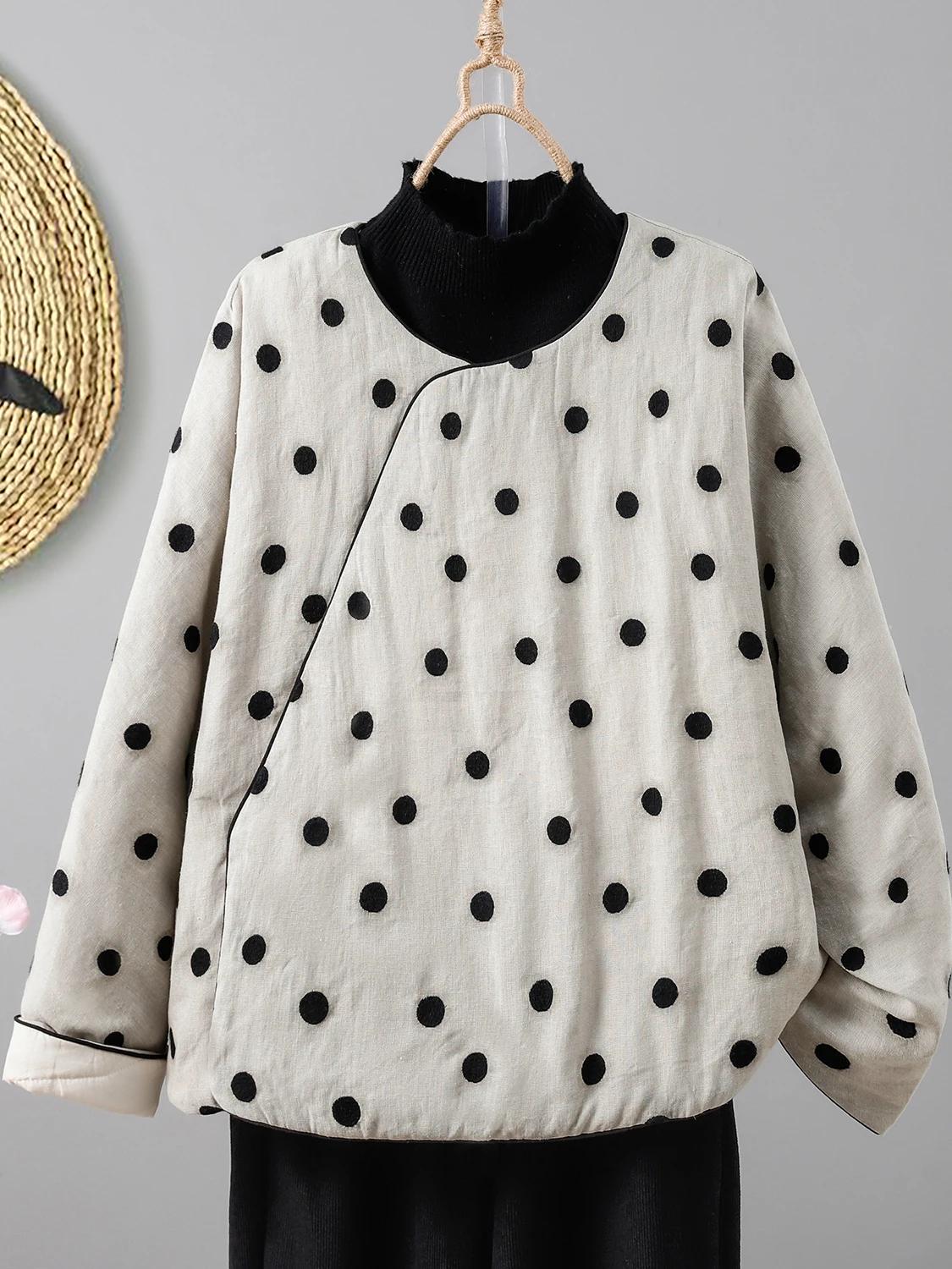 

Authentic New Chinese Sle ort Cotton Jaet Loose Fit Linen Print Artistic Retro Button up Thiened Winter Coat