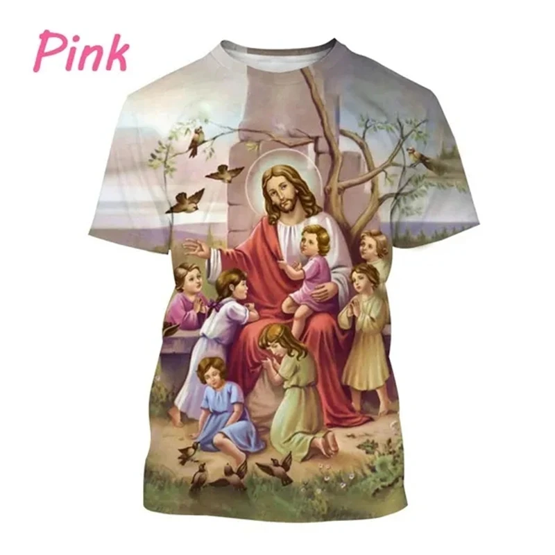 Newest About Jesus Love Everyone Christian 3D Graphic T Shirts Virgin Mary God Bless You Casual Short-sleeved Unisex T-shirt Top